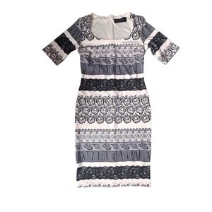Kardashian Kollection Sheath Dress Size‎ L Black White Patterned Knee Length